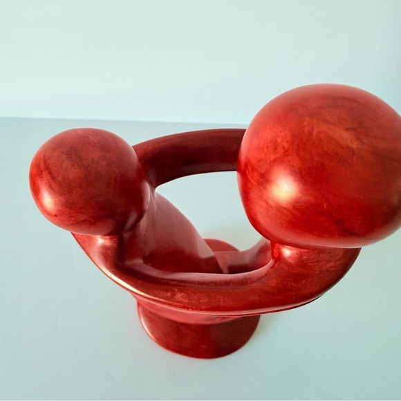 Modern Abstract Couple Art Soapstone Sculpture Red 10.5” Valentine’s Love Decor - Picture 9 of 12